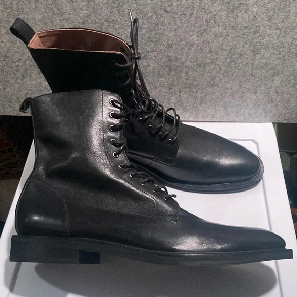Men’s 12 Banana Republic Italian Men's Black Leather Lace Up Boots (New) - Picture 3 of 10